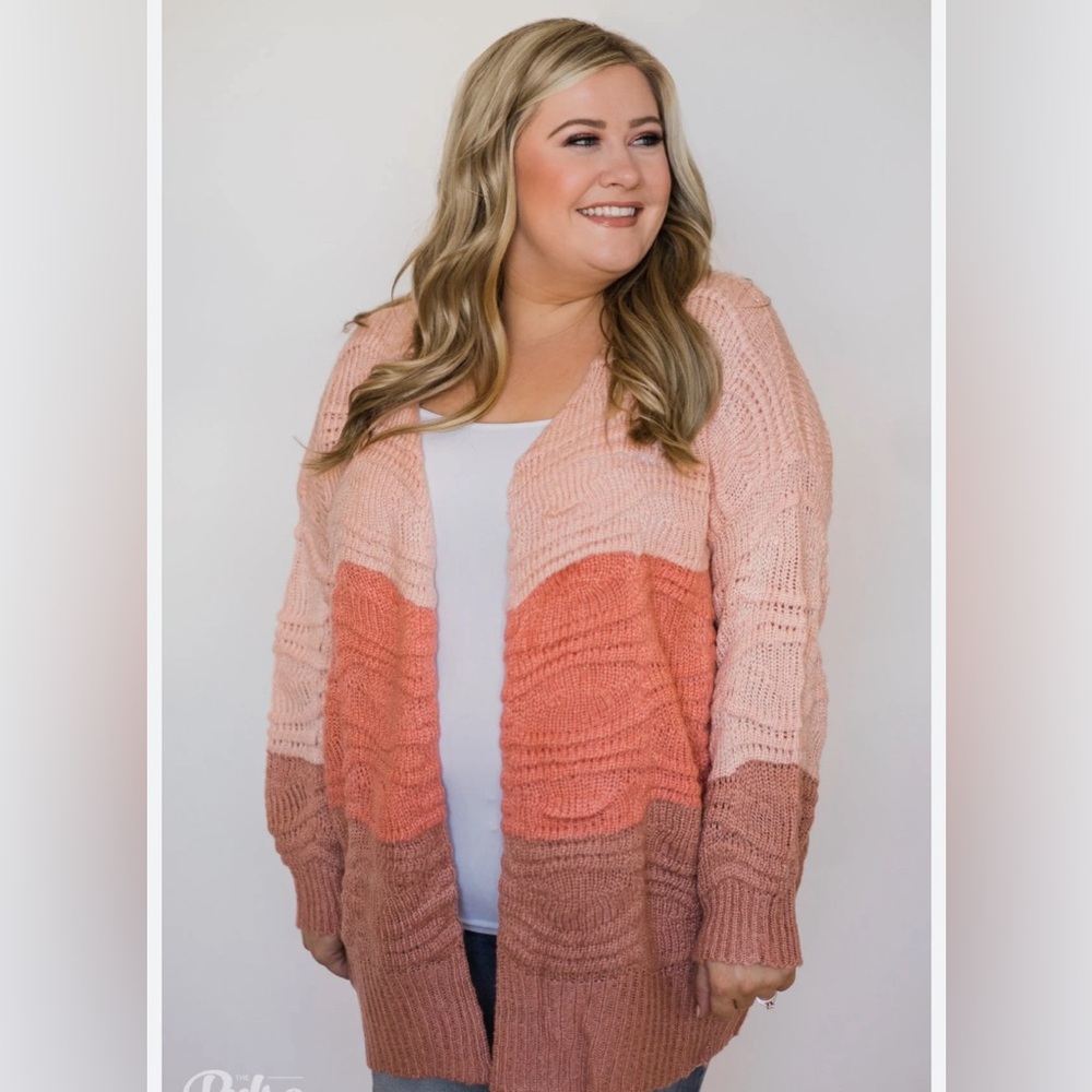 Promesa Women's Long Sleeves Cardigan Sz M/L Slouchy Colorblock Open Knit Fuzzy